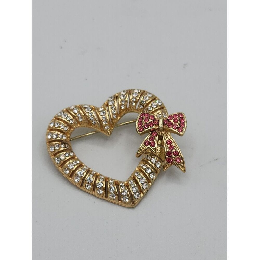 Holiday Lane for Macy's Gold-Tone Pave Heart & Bow Brooch Pin